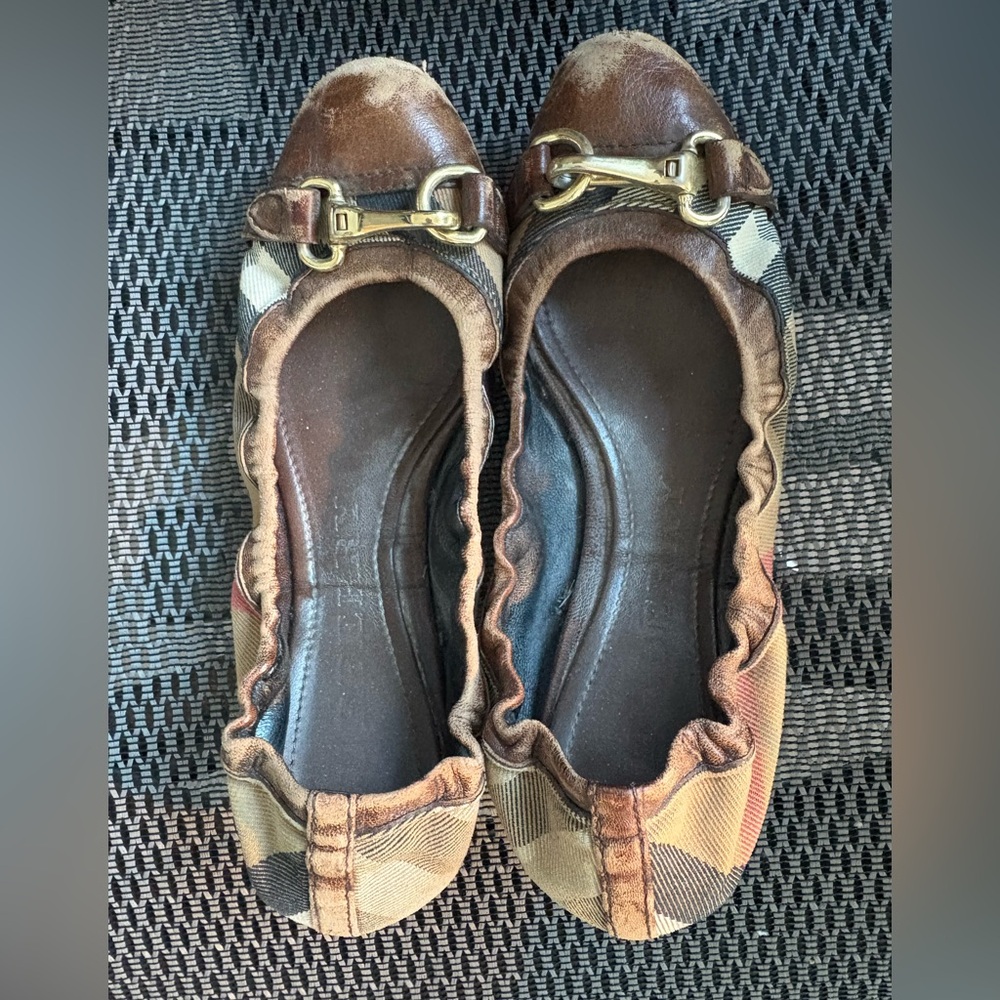 Burberry Brown Plaid Women's Flats with Horsebit Detail